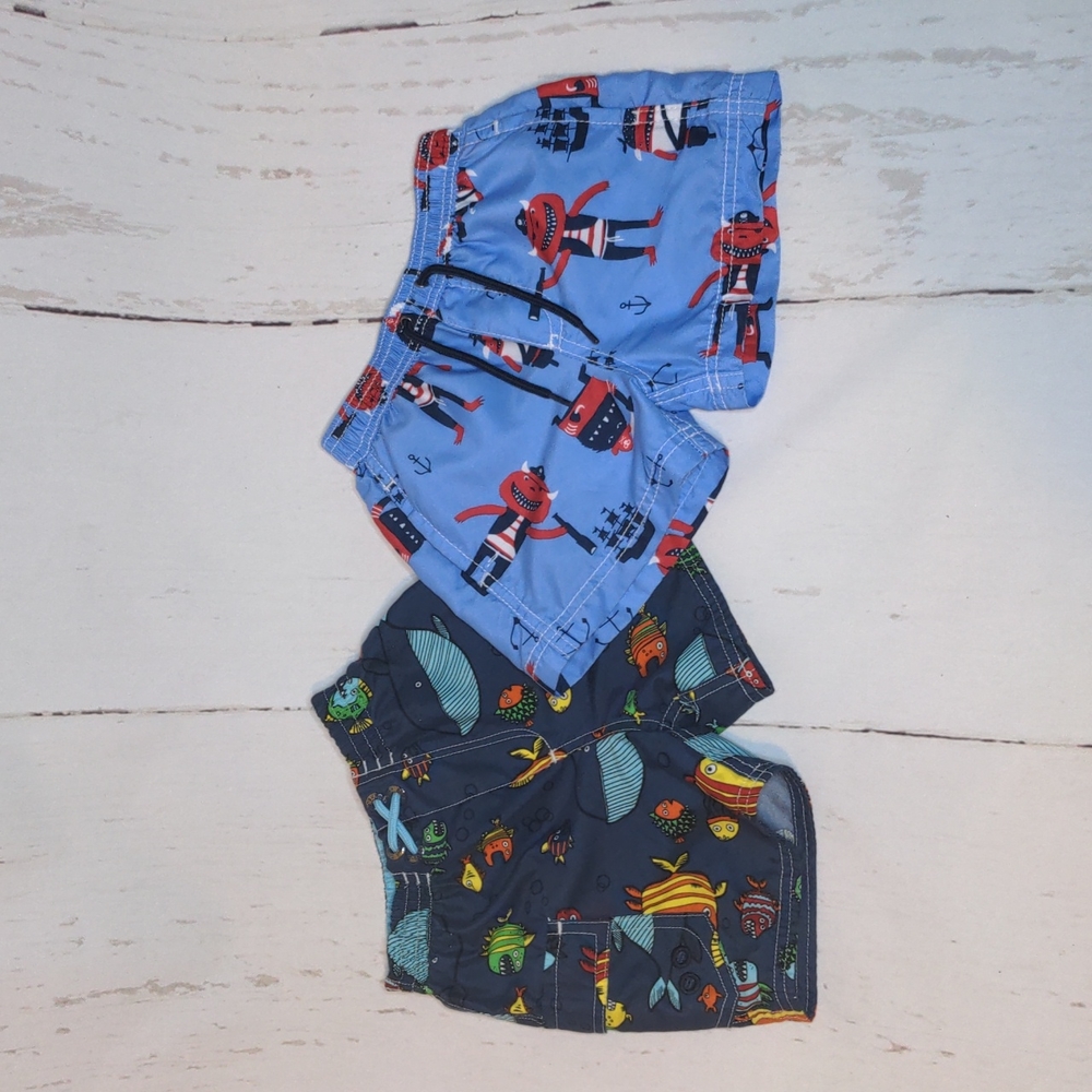 CARTER'S/OSHKOSH SWIM TRUNKS BUNDLE NAUTICAL PIRATE OCEAN -18M